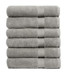 Pleasant Home Bath Towels Set of 6 (24” x 50”) 100% Cotton, 500 GSM - Lightweight, Soft & Absorbent Luxury Towels for Bathroom - for Gym, Pool & Spa - 6 Pack, Grey