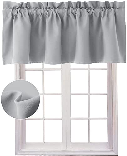 Hiasan Valance Curtains for Kitchen Blackout Thermal Insulated Solid Window Curtain Valance, Silver Grey, 60 x 18 Inches, 1 Panel