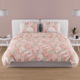 Soleil d'ocre, Tanzania Coral Cotton Duvet Cover Set, 57 Thread Count, 260 x 240 cm