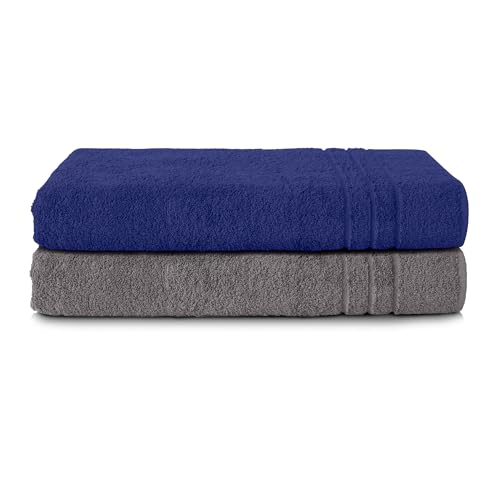 Komfortec Bath Towels, 100% Cotton, Quick Dry, 70x200, Grey & Royal Blue