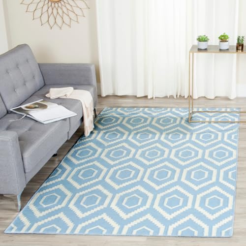 Safavieh Contemporary Indoor Flatweave Rectangle Area Rug, Dhurrie Collection, DHU556, in Blue / Ivory, 122 X 183 cm for Living Room, Bedroom or Any Indoor Space