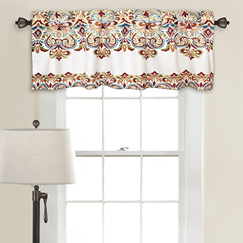 "Lush Decor Clara Valance Paisley Damask Print Bohemian Style Single Curtain, 52"" W x 18"" L, Turquiose & Tangerine"