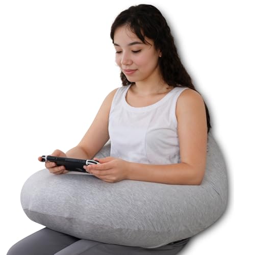 QUEEN ROSE Gaming Pillow, Lap Reading Pillow for Adults, Shoulder&Elbow Pressure Relief, Light Grey