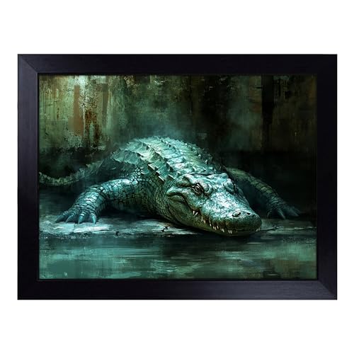 Lap Tray with Bean Bag Cushion, Crocodile - Handmade in the UK, Raised Wooden Edge, Padded Cushion, Heat-Resistant Wipe-Clean Surface, for Meals, Laptops and Crafts