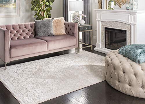 Safavieh Contemporary Rug for Living Room, Dining Room, Bedroom - Reflection Collection, Short Pile, in Cream and Ivory, 122 X 183 cm