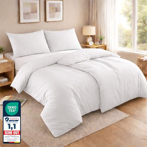 Komfortec Bed Linen 135 x 200 cm 4-Piece Bedding Sets 2 Duvet Covers 135 x 200 cm + 2 Pillowcases 80 x 80 cm White with Zip