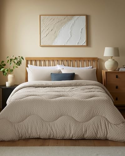 Night Lark Coverless Duvet and Pillowcase Set, Tufted Dots Collection – Coverless Duvet Single 10.5 Tog with Advanced Smartfil® Fibre, Machine Washable, Hypoallergenic – Natural Oat, Single Bed Size