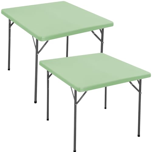 2 Pack Elastic Square Fitted Outdoor Tablecloths for 36 x 36 Inches Card Table Waterproof Picnic Table Cover Stretch Washable Patio Folding Spandex Tablecloth for Camping Banquet Parties (Sage Green)