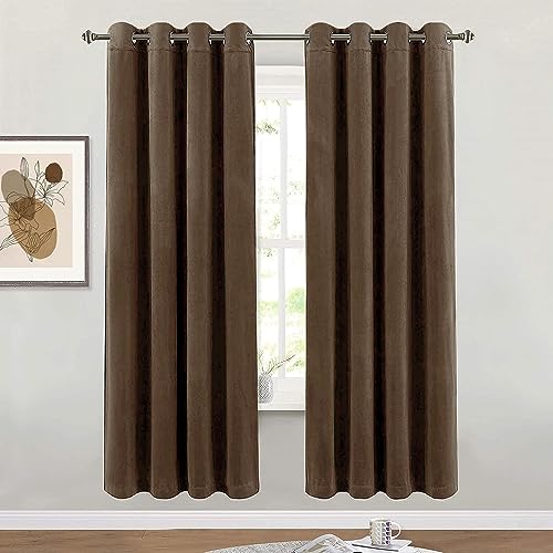 SMILETIME Brown 72in Long Luxury Velvet Curtain Panels with Grommet, Insulated Soft Privacy Noise Reducing Velvet Window Drapes Thicker Velvet Pinch Pleat Curtains for Living Room, 2 Panels, 52W x 72L