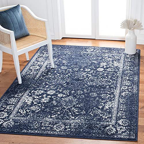 Safavieh Distressed Rug for Living Room, Dining Room, Bedroom - Adirondack Collection, Short Pile, in Navy and Ivory, 91 X 152 cm