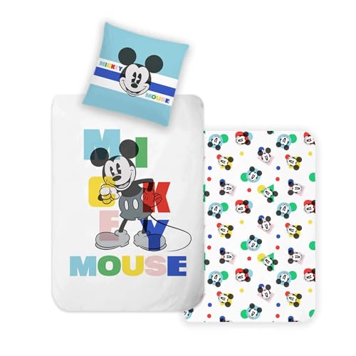 Disney Home Mickey Children's Reversible Bed Linen Set, 135 x 200 cm, Pillowcase 80 x 80 cm, Super Soft Renforcé 100% Cotton, 2-Piece Mickey Bed Linen, Soft and Comfortable on the Skin
