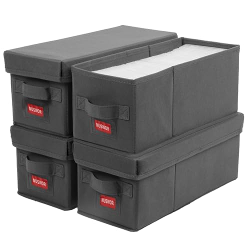 NUSWOR Premium CD Storage Box - Stackable CD Organizer Box with Lid - Holds 140 Jewel Cases - 14.37 x 5.5 x 6.3 inches - 4 Pack - Grey