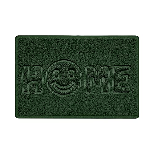 Nicoman SMILEY FACE Embossed Shape Door Mat Dirt-Trapper Jet-Washable Doormat-(Use Indoor or Sheltered Outdoor)- (60x40cm/23.6x15.7inches, Small) Green