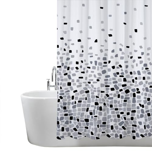 ANSIO Shower Curtain for Bathroom - Mould and Mildew Resistant - Mosaic Black, 180 x 180 cm (71 x 71 Inch) - Water Repellant Fabric - 100% Polyester