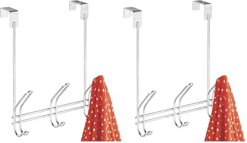 "iDesign 43912 Classico Door Wardrobe with 3 Double Hooks, Over Door Coat Rack for Jackets, Hats, Scarves or Towels, Made of Metal, Chrome, 5"" x 8.2"" x 12.5"" (Pack of 2)"