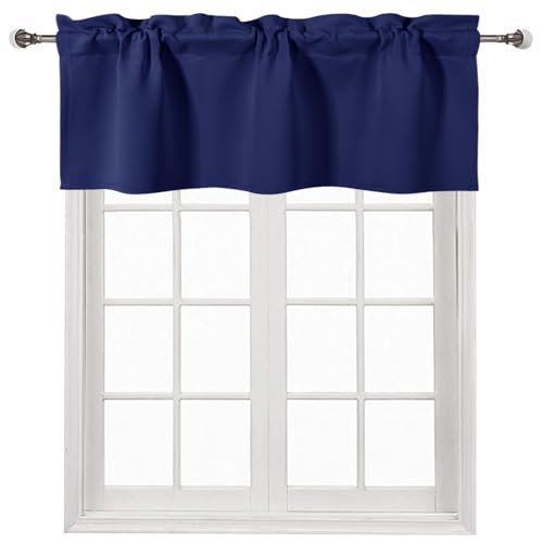 DWCN Blackout Valance for Kitchen Rod Pocket Window Valance Curtains for Windows Living Room/Basement 36 x 16 inch Long,1 Panel, Navy Blue