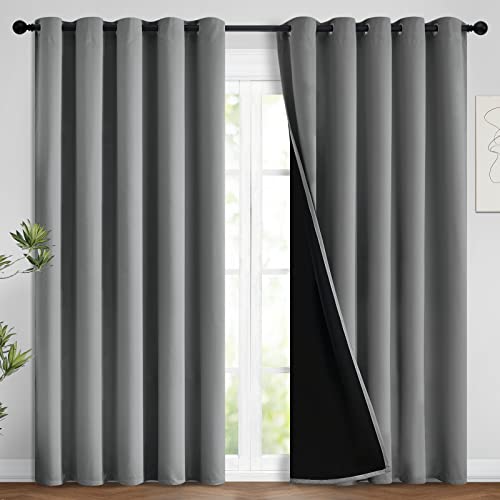 Yakamok 100% Blackout Lined Panels, Thermal Insulated Blackout Curtains for Bedroom, Heat Blocking Drapes for Living Room(62Wx84L, Grey, 2 Panels) PART-YBWGS056284