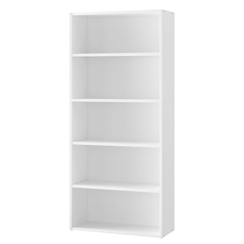 VASAGLE Bookshelf, 5-Tier Bookcase, Storage Shelving Unit, Display Shelf with Open Compartments, Adjustable Storage Shelves, for Living Room, Home Office, Bedroom, Cloud White LBC165T14