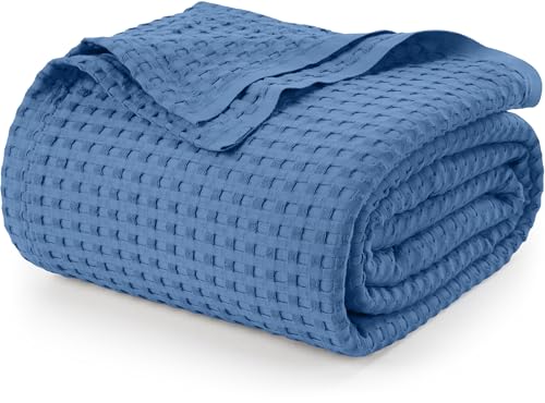 Utopia Bedding Cotton Waffle Blanket 300 GSM (Wedgewood - 228x228 cm) Soft Lightweight Breathable Bed Blanket Big Size Layering Any Bed for All Season