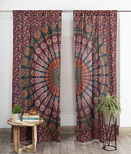 Popular Handicrafts Indian Hippie Bohemian Beautiful Peacock Mandala Curtain Panels Neavy Blue