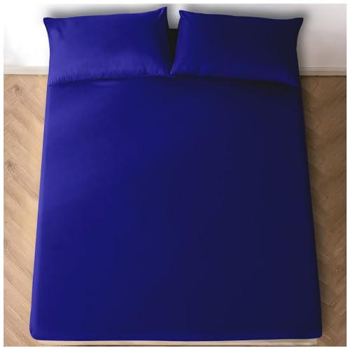 GC GAVENO CAVAILIA Easy Care Fitted Sheet Double, Supersoft Breathable Plain Dyed Bedding, Corner Elasticated Bed Sheets, Royal Blue, 708230