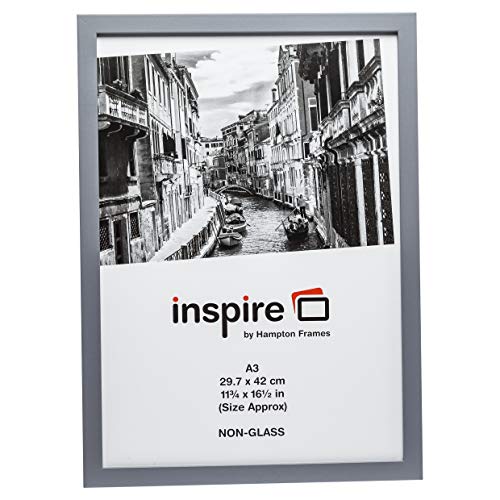 Hampton Frames - Picture Frame - A3 (30x42cm), Light Grey, Rectangular, MDF, Acrylic (Non-Glass) - Wall Mount, Landscape or Portrait, Drop-In Back - Modern Display for Posters, Photos, Certificates