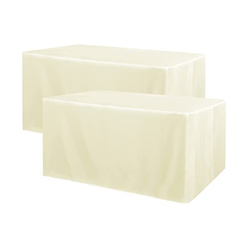 Obstal 2 Pack Table Clothes for 6 Foot Rectangle Tables - Water Resistant Washable Fabric Polyester Rectangle Table Cover Protector for Wedding, Banquet and Trade Shows, 72L x 30W x 30H Inches, Cream