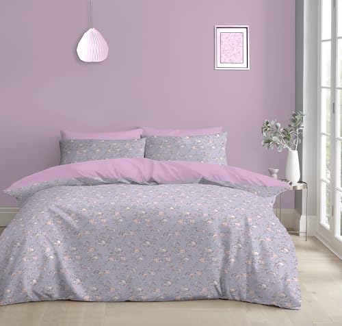 GC GAVENO CAVAILIA 4-Piece Complete Bedding Double Bed Set - Double Duvet Cover, Fitted Sheet With 1x Pillow Case - Breathable & Lightweight Soft Reversible Quilt Covers Bed Set, Lilac