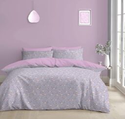 GC GAVENO CAVAILIA 4-Piece Complete Bedding Double Bed Set - Double Duvet Cover, Fitted Sheet With 1x Pillow Case - Breathable & Lightweight Soft Reversible Quilt Covers Bed Set, Lilac
