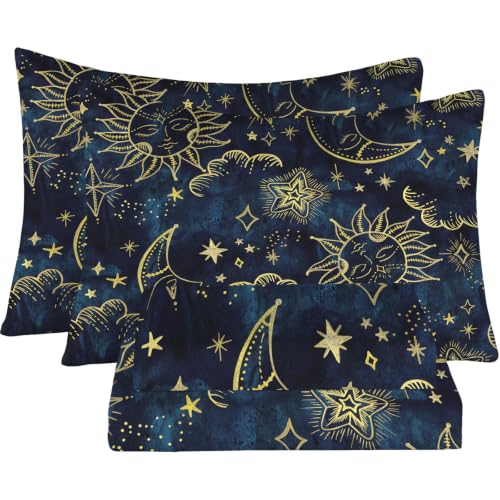Celestial Sheets Sets Full Size Double 4 Pcs,Sun and Moon Starry Galaxy Boho Bedding Set for Kids Teens Girls Boys,Hippie Constellation Bed Sheets with 1 Flat & 2 Pillowcases