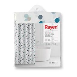 Rayen - Bathroom Curtains - Shower Curtain or Bath - Waterproof - Polyester - Quick Drying - Opaque, PVC Rings - Includes 12 Hooks - 180 x 200 cm - White with Blue Dots