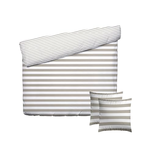 Pure Cotton 3-Piece Double Bed Linen – Duvet Cover 200 x 220 cm and 2 Pillowcases 80 x 80 cm – 100% Cotton Satin, 80 Thread Count – Oeko-TEX Certified – Navy Foam – Taupe