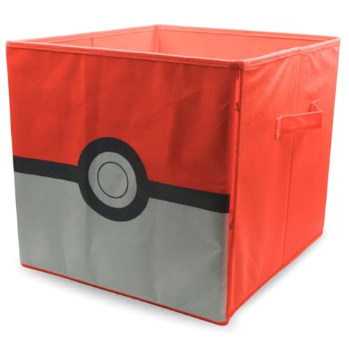 HOX Kids Pokemon Pokeball Collapsible Storage Boxes with Handles Durable Fabric Foldable Storage Cubes - Compatible Ikea Kallax Furniture - Perfect For Organising Kids Room & Playroom