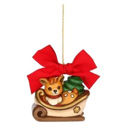 THUN - Amy Limited Edition 2024 Ceramic Christmas Sleigh Decoration with Fawn, 6.5 x 4 cm, Height cm