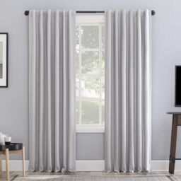 "Sun Zero Greyson Faux Dupioni Silk Thermal Extreme Total Blackout Back Tab Curtain Panel, 50"" x 63"", Chrome Gray"