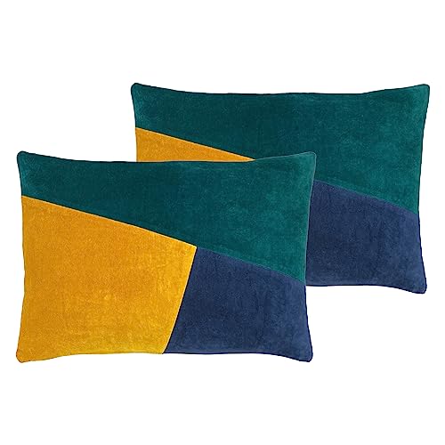 furn. Morella Feather Filled Cushions Twin Pack, Emerald/Ochre/Navy, 40 x 60cm