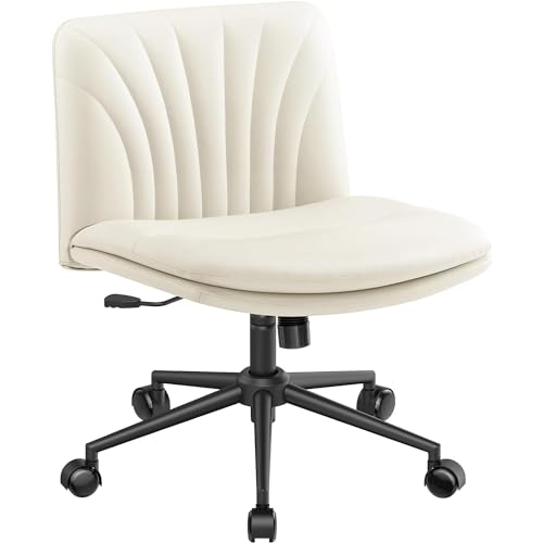Marsail Vanity Desk Chair with Wheels, Leather Cross Legged office Chair, Height Adjustable Swivel Office Chair for Home Office Makeup Tea Time