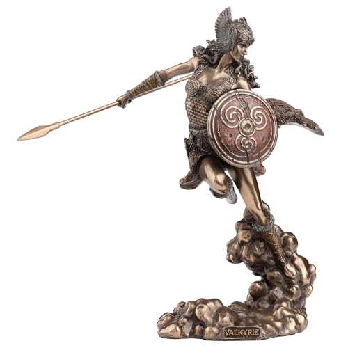 "Veronese Design 9.25"" Norse Goddess Valkyrie Wielding Spear & Shield Statue Sculpture Valkyrja"