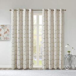 Intelligent Design Raina Total Blackout Metallic Print Grommet Top Window Curtain Panel Thermal Insulated Light Blocking Drape for Bedroom Living Room and Dorm, 50x63, Ivory