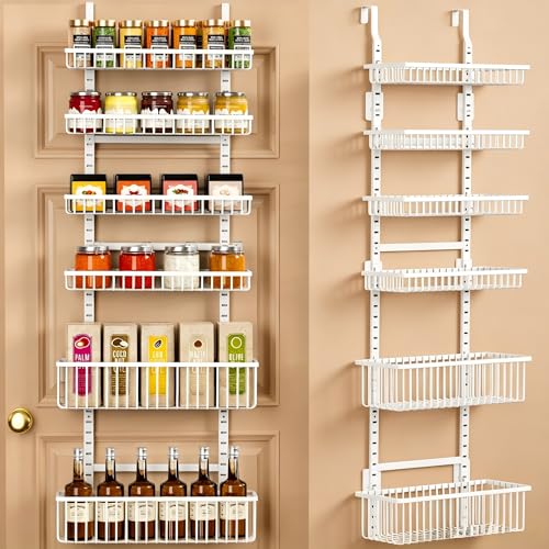 Moforoco 6-Tier Over The Door Pantry Organizer, Pantry Organization and Storage, Black Hanging Basket Wall Spice Rack Seasoning Shelves, Home & Kitchen Laundry Room Bathroom Essentials accessories