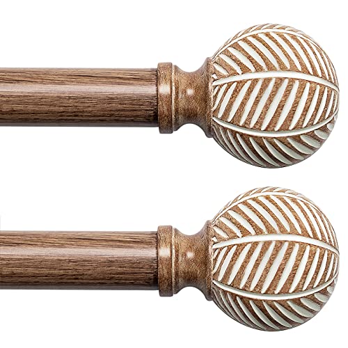 "UNCONSIL Wood Curtain Rods: 1 Inch Diameter Adjustable 48"" to 86"", 2 Pack with Wood Grain Resin Coated Finials"