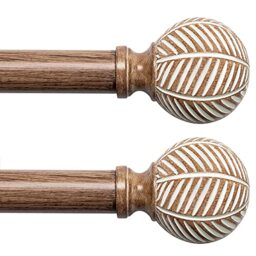 "UNCONSIL Wood Curtain Rods: 1 Inch Diameter Adjustable 48"" to 86"", 2 Pack with Wood Grain Resin Coated Finials"