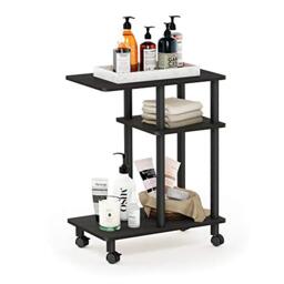 Furinno TURN-N-TUBE Side Table, 3-Tier C-Shape End Table with Wheels, Toolless Assembly Night Stand, Bedside Table with Open Shelf, for Living Room, Bedroom, Espresso/Black