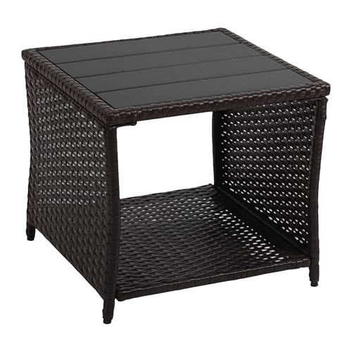 Relaxdays balcony table, HxWxD: 40 x 45 x 45 cm, weatherproof, polyrattan, WPC, steel, square side table, brown