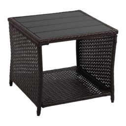 Relaxdays balcony table, HxWxD: 40 x 45 x 45 cm, weatherproof, polyrattan, WPC, steel, square side table, brown