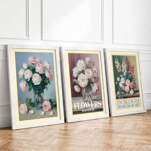Classical Floral Still Life Botanical Set of 3 Framed Wall Art Prints A3