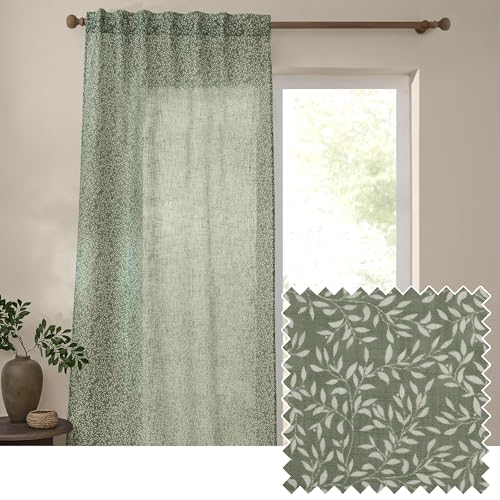 Yard furn Perrie Leaf Sheer Curtain Panel – Lightweight Woven Tab Top Leaf Print Curtain (Forest – 290x250cm)