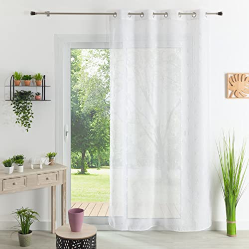HomeMaison.com Linen Look Embroidered Curtain 140 x 240 cm White