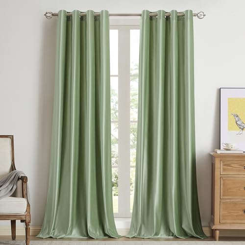 BULBUL Velvet Sage Green Curtains 120 inch Length- Living Room Blackout Thermal Window Drapes Darkening Decor Grommet Curtains for Bedroom Set of 2 Panels