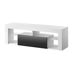Hugo – TV bench/TV Cabinet with Hinged Door (Matte White/Black High Gloss 4ft 6 Double)